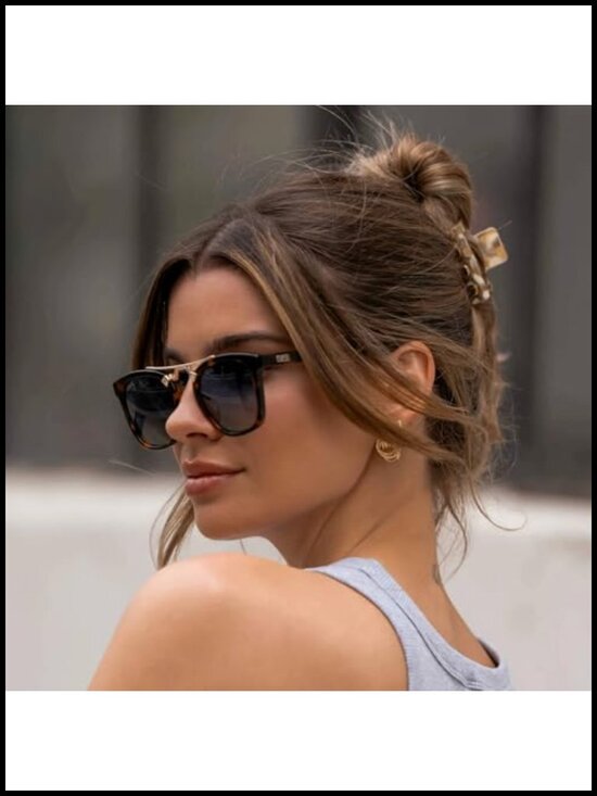 Oversized Square Polarized Sunglasses with Metal Double-Bar Bridge